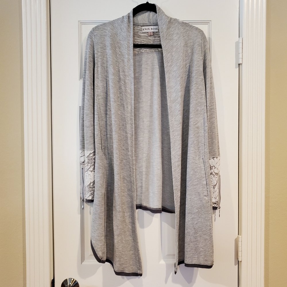 Knox Rose Gray Lace Detail Cardigan Sweater XS
